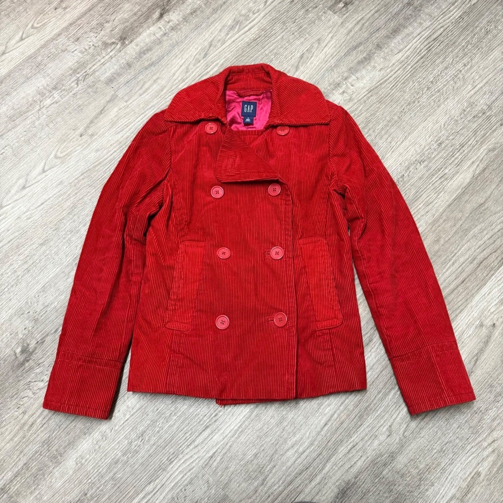 GAP Womens Red Corduroy Double‎ Breasted Pea Coat Jacket Size S RN54023